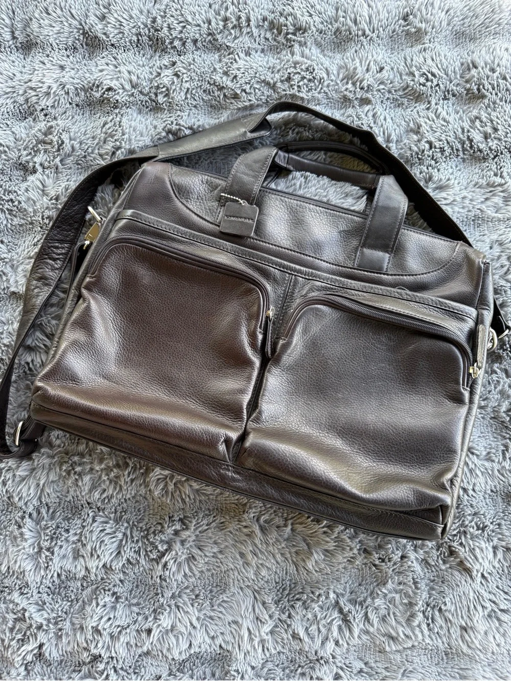 Levenger Laptop Messenger Bag Briefcase Brown Pebbled Leather Crossbody Shoulder